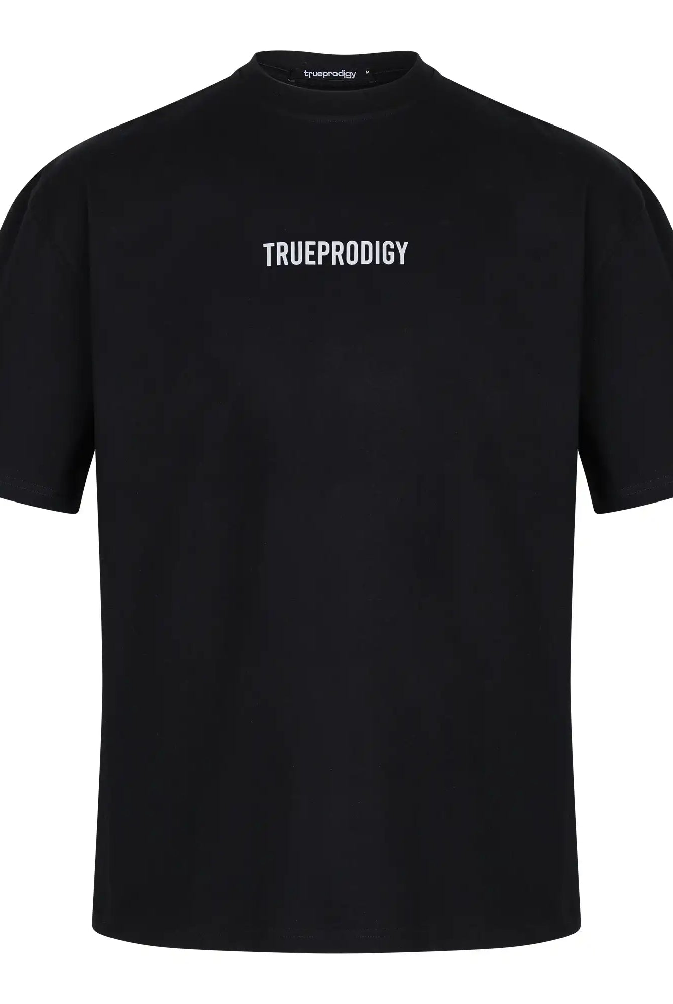 Das übergroße Herren-T-Shirt Kai von trueprodigy hat einen "LIMITLESS"-Rückendruck und ein Markenlogo auf der Vorderseite und ist aus dickem Jersey-Stoff in schlichtem Schwarz mit weißen Akzenten gefertigt. Das Unisex-Shirt ist auf einem weißen Hintergrund abgebildet.