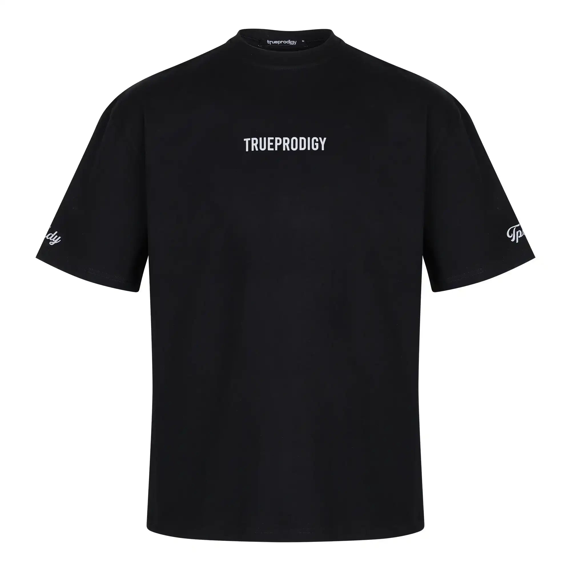 Das übergroße Herren-T-Shirt Kai von trueprodigy hat einen "LIMITLESS"-Rückendruck und ein Markenlogo auf der Vorderseite und ist aus dickem Jersey-Stoff in schlichtem Schwarz mit weißen Akzenten gefertigt. Das Unisex-Shirt ist auf einem weißen Hintergrund abgebildet.
