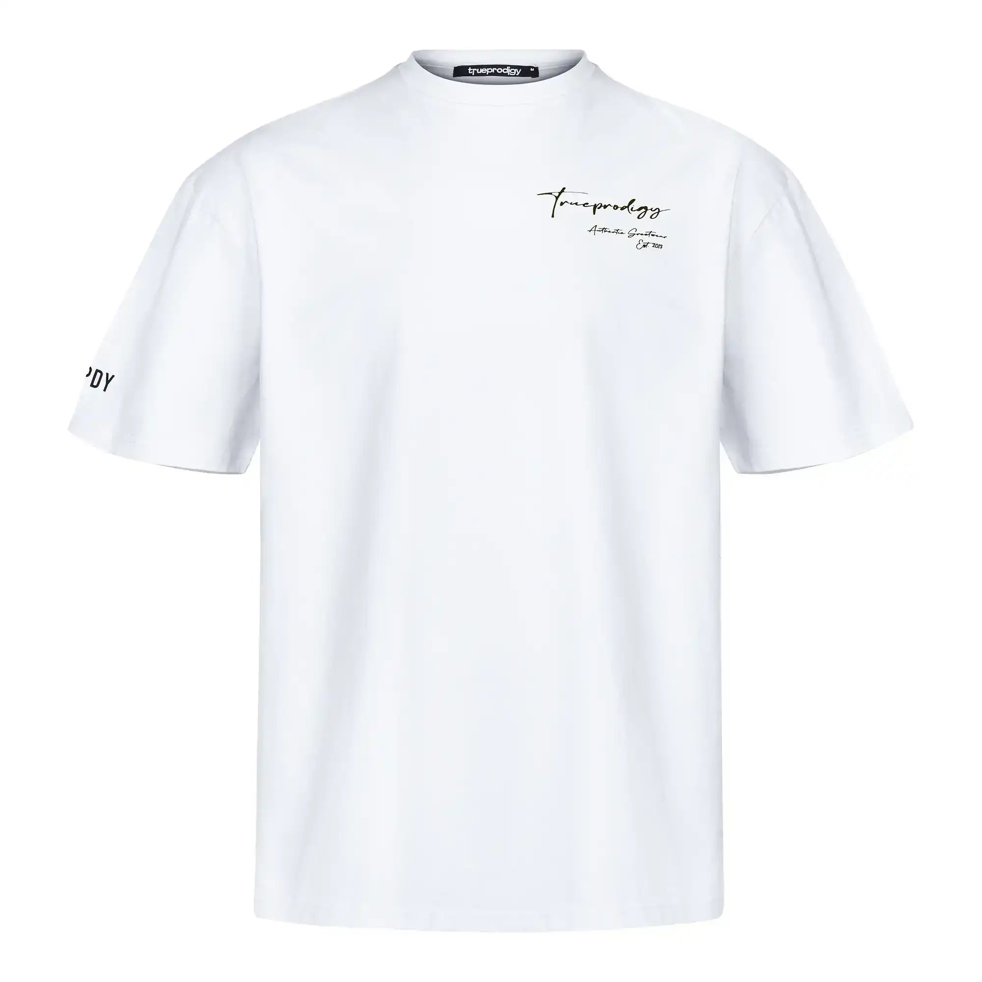 Das Marin F Oversize-T-Shirt von trueprodigy hat eine entspannte Passform in weißem Jersey, mit feinem Logo-Schriftzug auf der linken Brust und TPDY-Print auf dem Ärmel, abgeschlossen mit einem klassischen Rundhalsausschnitt.
