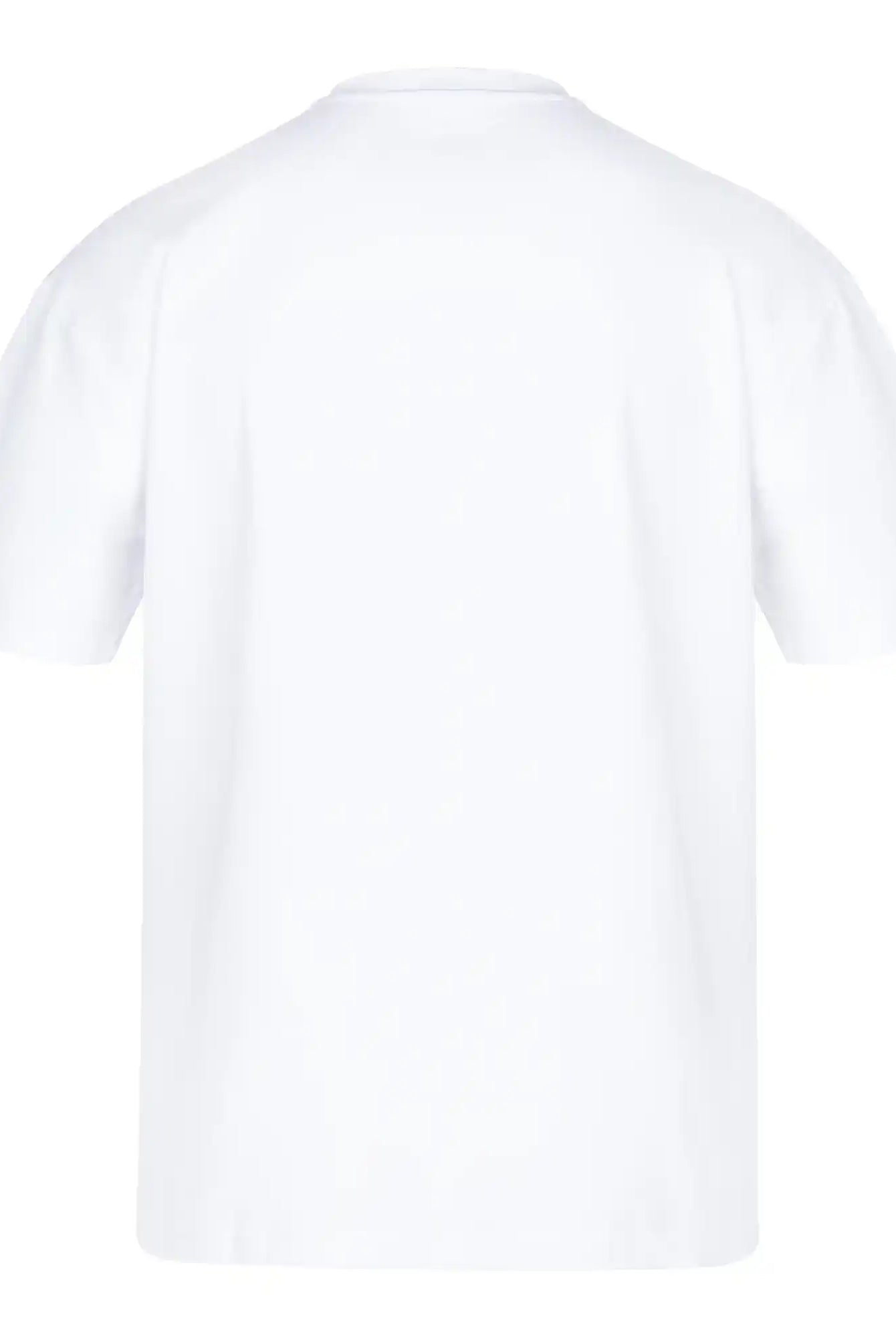 Rückenansicht des trueprodigy Oversize-T-Shirts mit Adlergrafik & TRUEPRODIGY-Schriftzug, flach vor weißem Hintergrund. Das Unisex-Design hat eine entspannte Passform und markante Branding-Details.