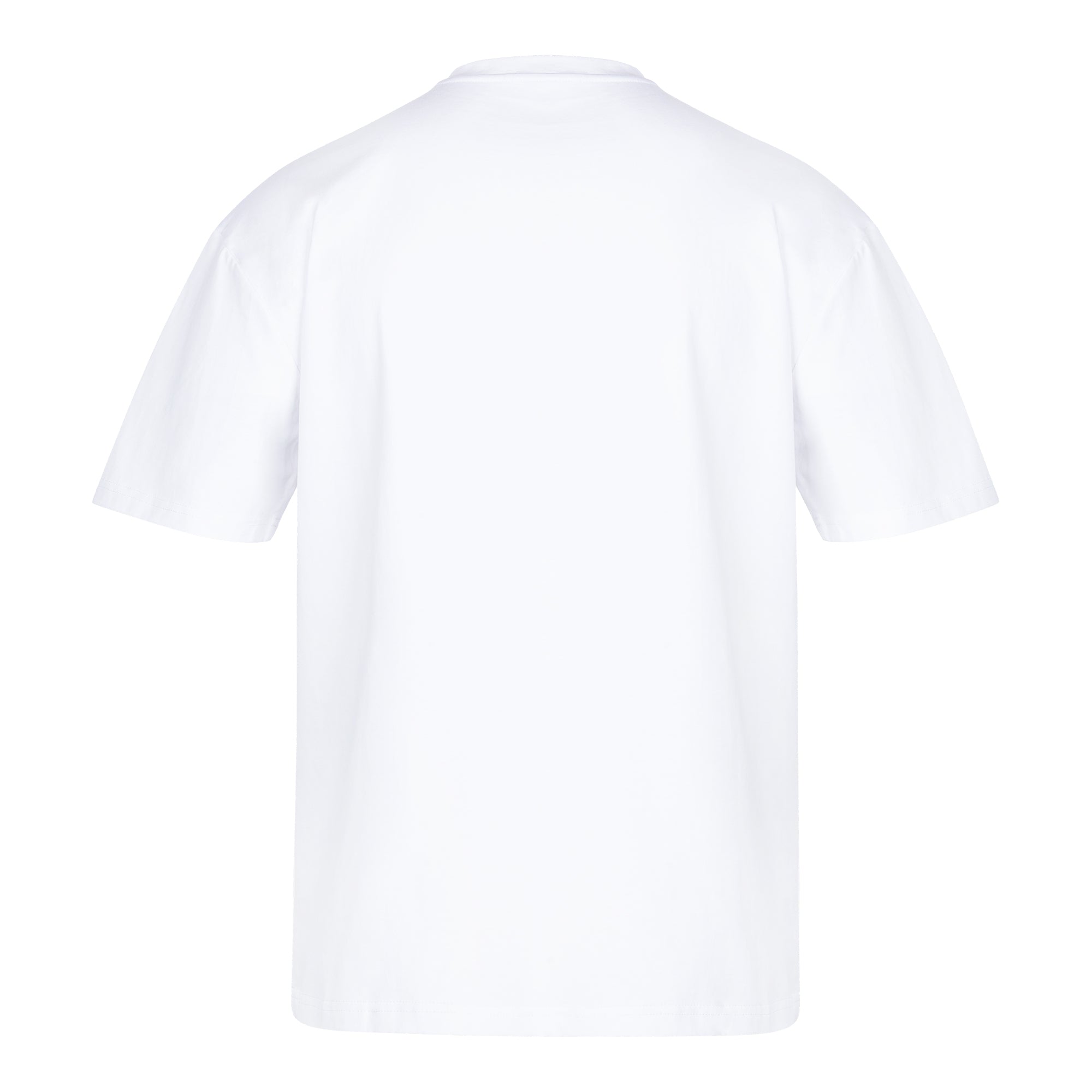 Rückenansicht des trueprodigy Oversize-T-Shirts mit Adlergrafik & TRUEPRODIGY-Schriftzug, flach vor weißem Hintergrund. Das Unisex-Design hat eine entspannte Passform und markante Branding-Details.