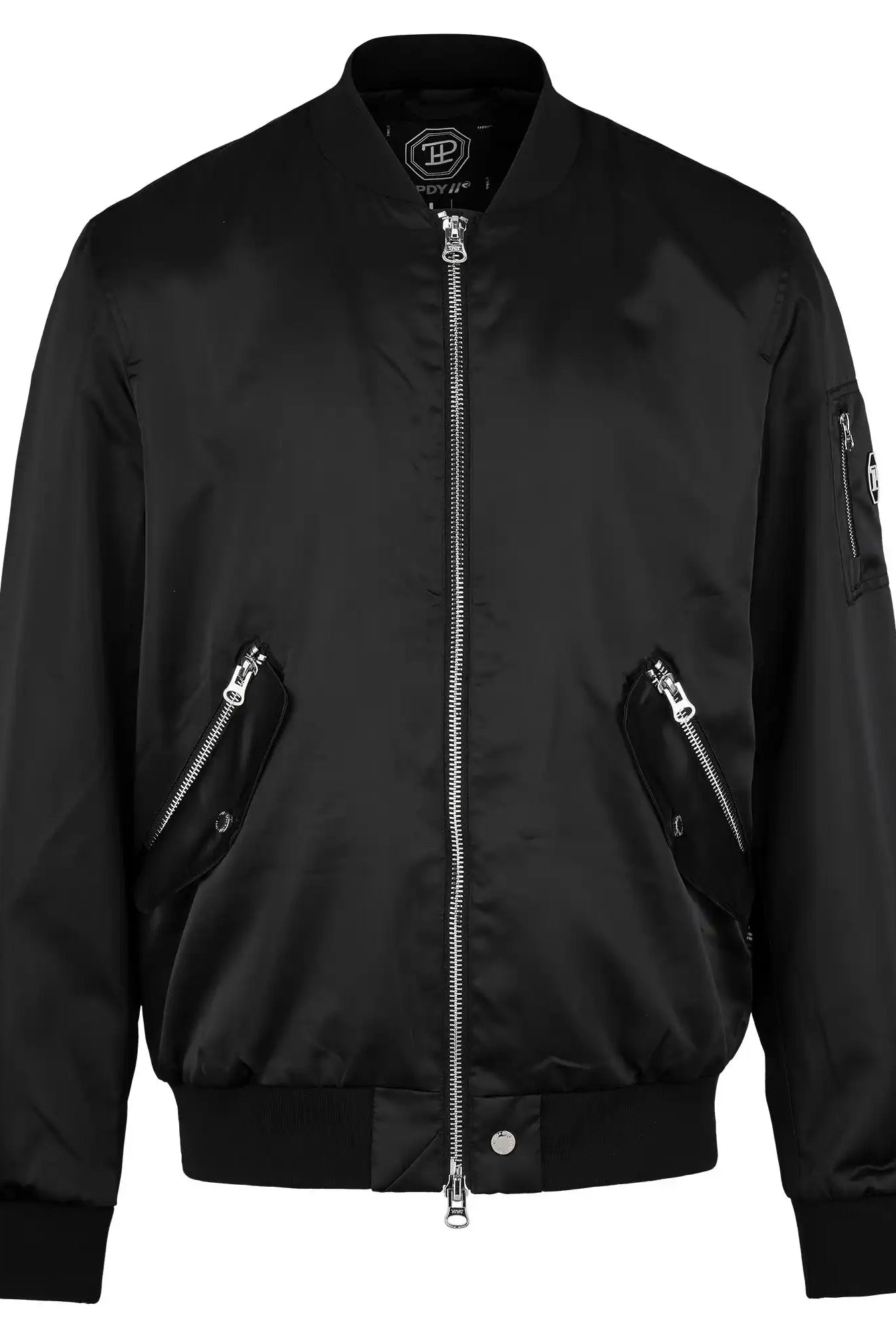 Die Klassische Herren Bomberjacke mit glänzender Oberfläche von trueprodigy verfügt über einen Frontreißverschluss, zwei Reißverschlusstaschen, Rippbündchen an Ärmeln und Saum sowie eine Ärmeltasche - perfekt für die Streetwear mit ihrem eleganten Finish.