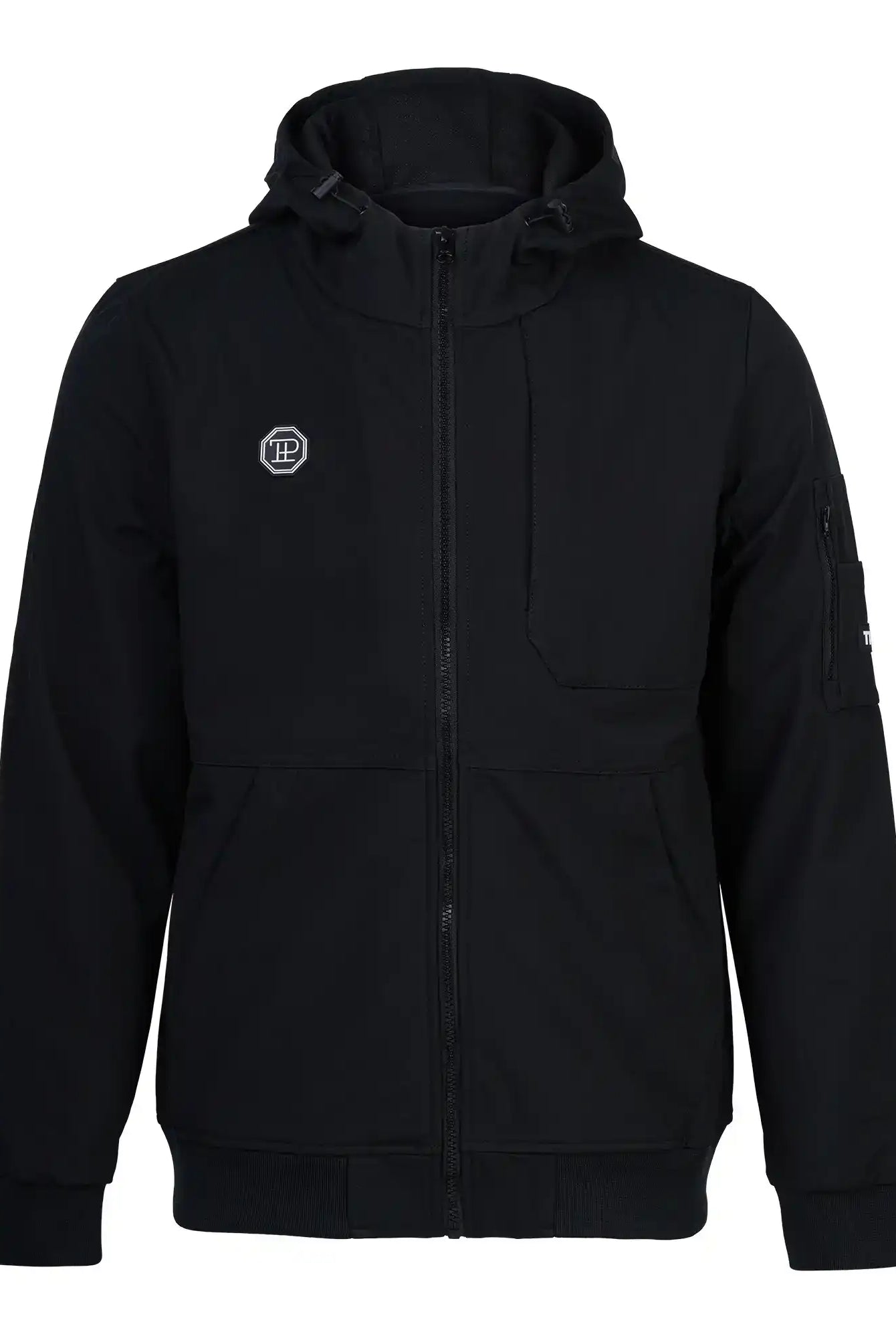 Die trueprodigy Lucas Leichte Herrenjacke hat einen Reißverschluss in Schwarz, eine Brusttasche, gerippte Bündchen und einen gerippten Saum, ein rundes Logo auf der linken Brust und eine Reißverschlusstasche mit Abzeichen auf dem linken Ärmel.
