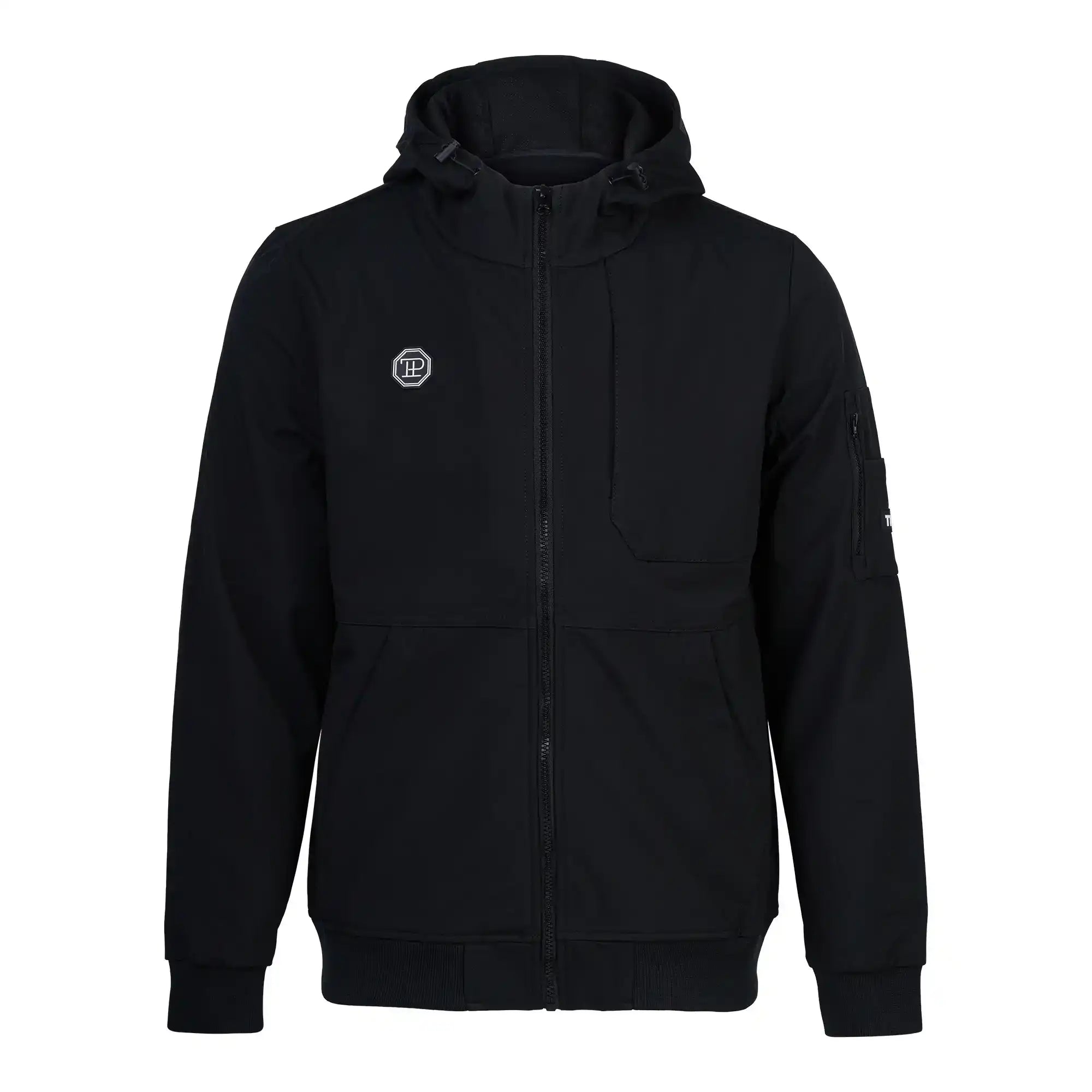 Die trueprodigy Lucas Leichte Herrenjacke hat einen Reißverschluss in Schwarz, eine Brusttasche, gerippte Bündchen und einen gerippten Saum, ein rundes Logo auf der linken Brust und eine Reißverschlusstasche mit Abzeichen auf dem linken Ärmel.