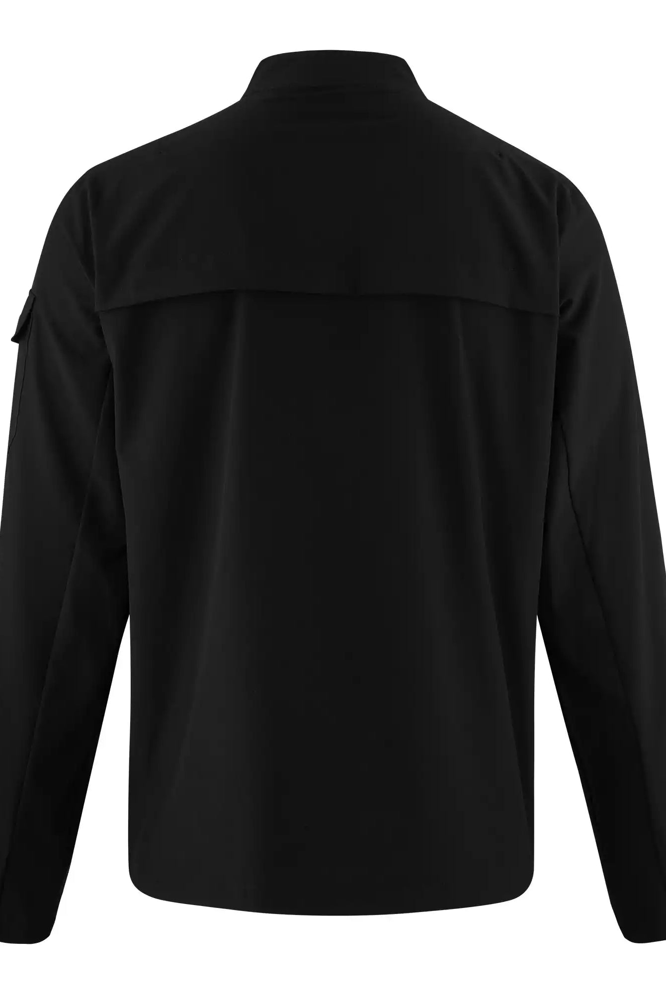 Die trueprodigy Henry Leichte Sportjacke mit Stehkragen in Schwarz zeigt sich von hinten mit geradem Saum, Stehkragen, Laschendetail am oberen Rücken und einem schlichten, minimalen Look ohne sichtbare Logos oder Muster.