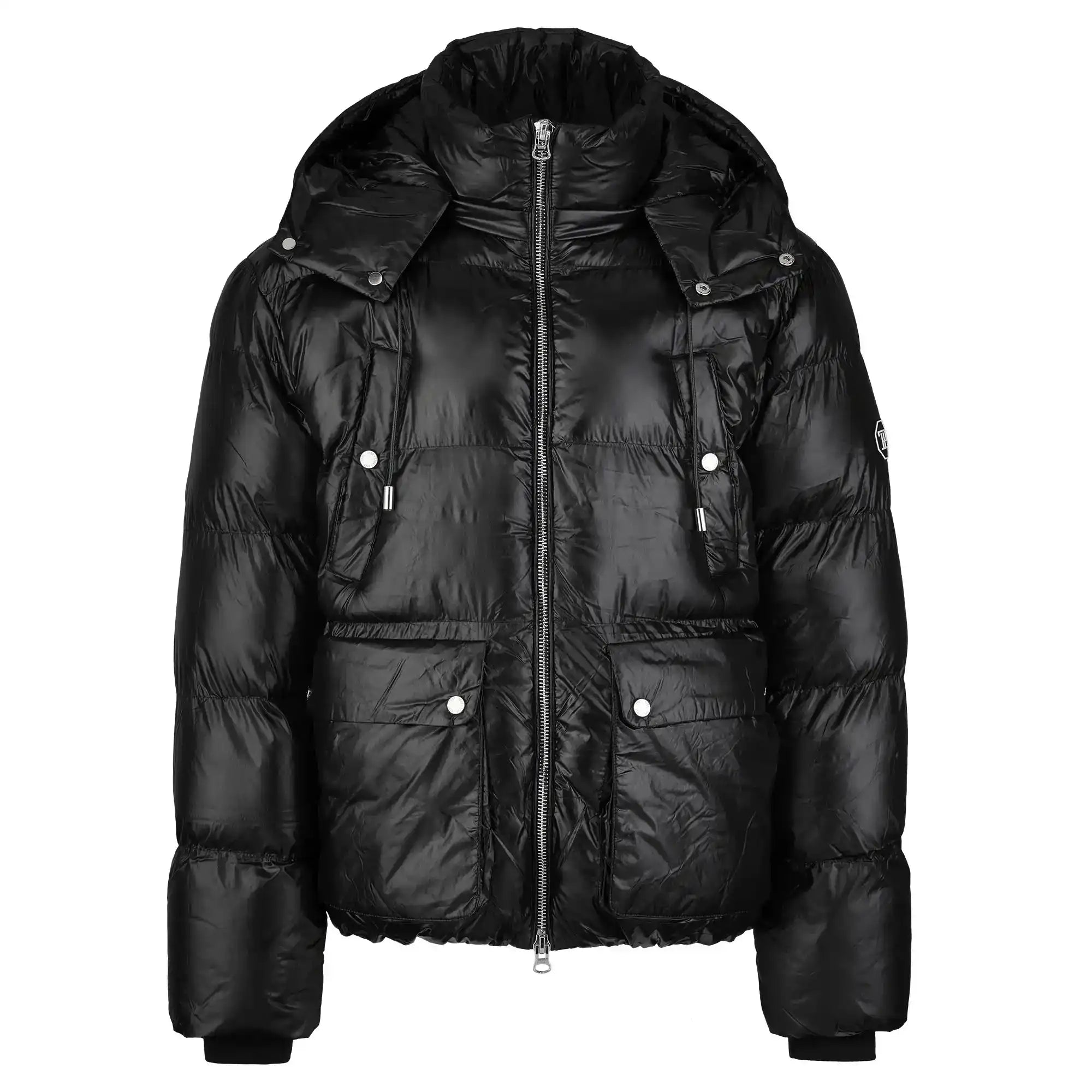 Die trueprodigy Damen Winterjacke mit hochglänzender Oberfläche im Regular Fit überzeugt durch Frontreißverschluss, große Druckknopftaschen, hohe Kragen, abnehmbare Kapuze, gesteppte Silhouette und elastische Bündchen.