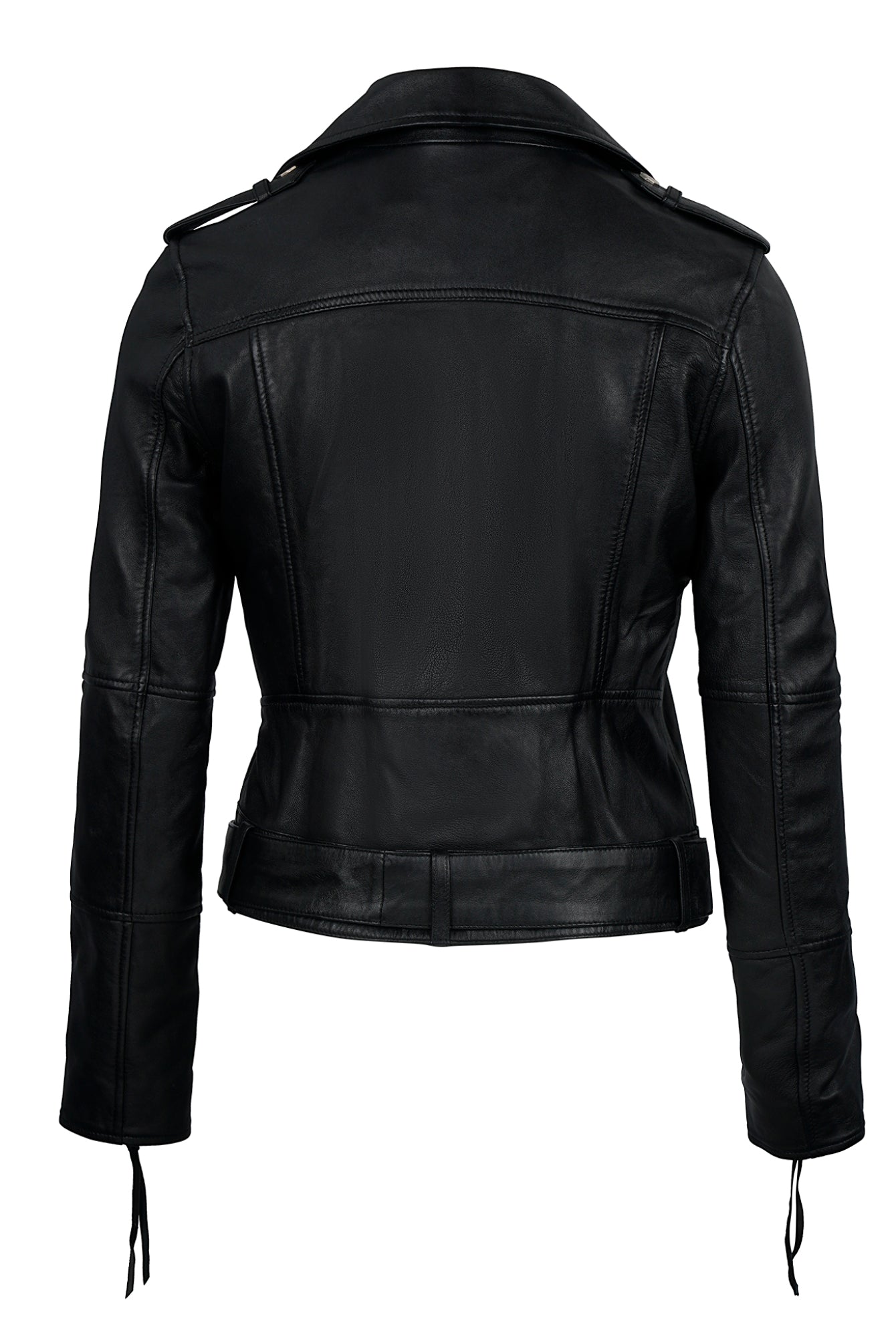Die Biker Lederjacke Damen "Milena" von trueprodigy besticht mit taillierter Passform, Taillengürtel, Schulterriegeln und langen Ärmeln mit markanten Nähten - ein Must-have für jede Damen-Lederjacken-Kollektion.