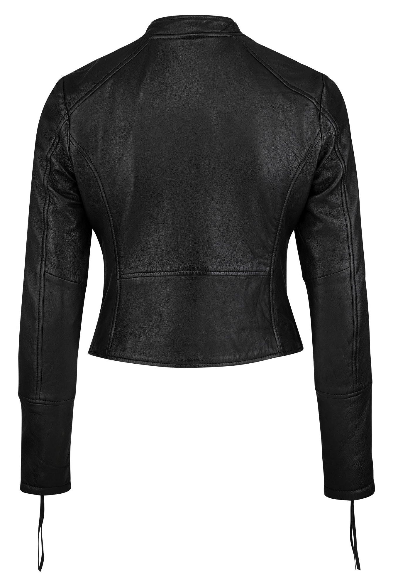 Die trueprodigy Damen Lederjacke aus Schafsleder in Schwarz überzeugt im sportlichen Racing-Stil mit kurzem Schnitt, langen Ärmeln und sichtbaren Nähten - die ideale Wahl für einen modernen Look.