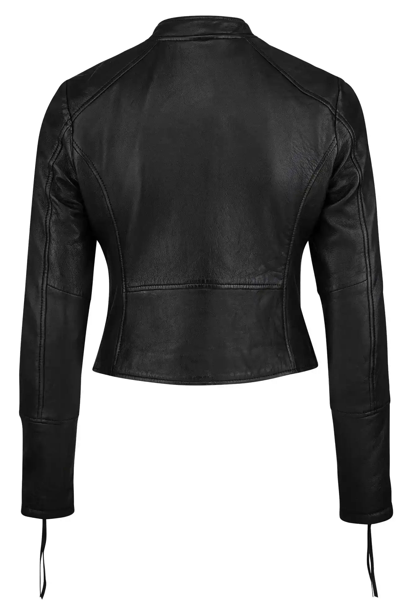Die trueprodigy Damen Lederjacke aus Schafsleder in Schwarz überzeugt im sportlichen Racing-Stil mit kurzem Schnitt, langen Ärmeln und sichtbaren Nähten - die ideale Wahl für einen modernen Look.