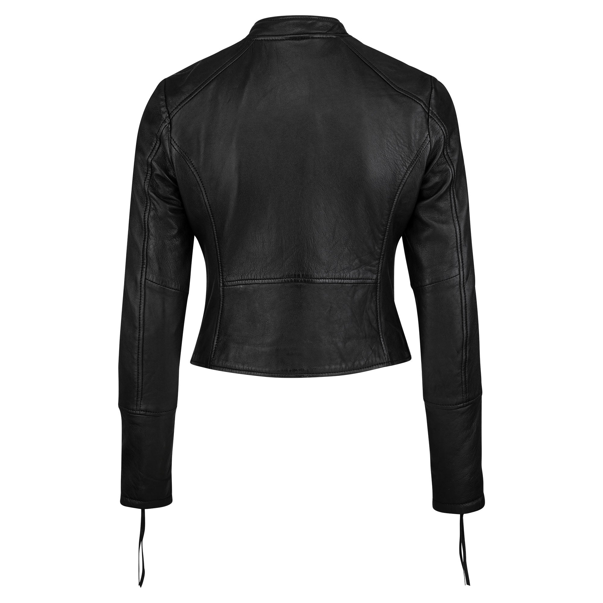 Die trueprodigy Damen Lederjacke aus Schafsleder in Schwarz überzeugt im sportlichen Racing-Stil mit kurzem Schnitt, langen Ärmeln und sichtbaren Nähten - die ideale Wahl für einen modernen Look.