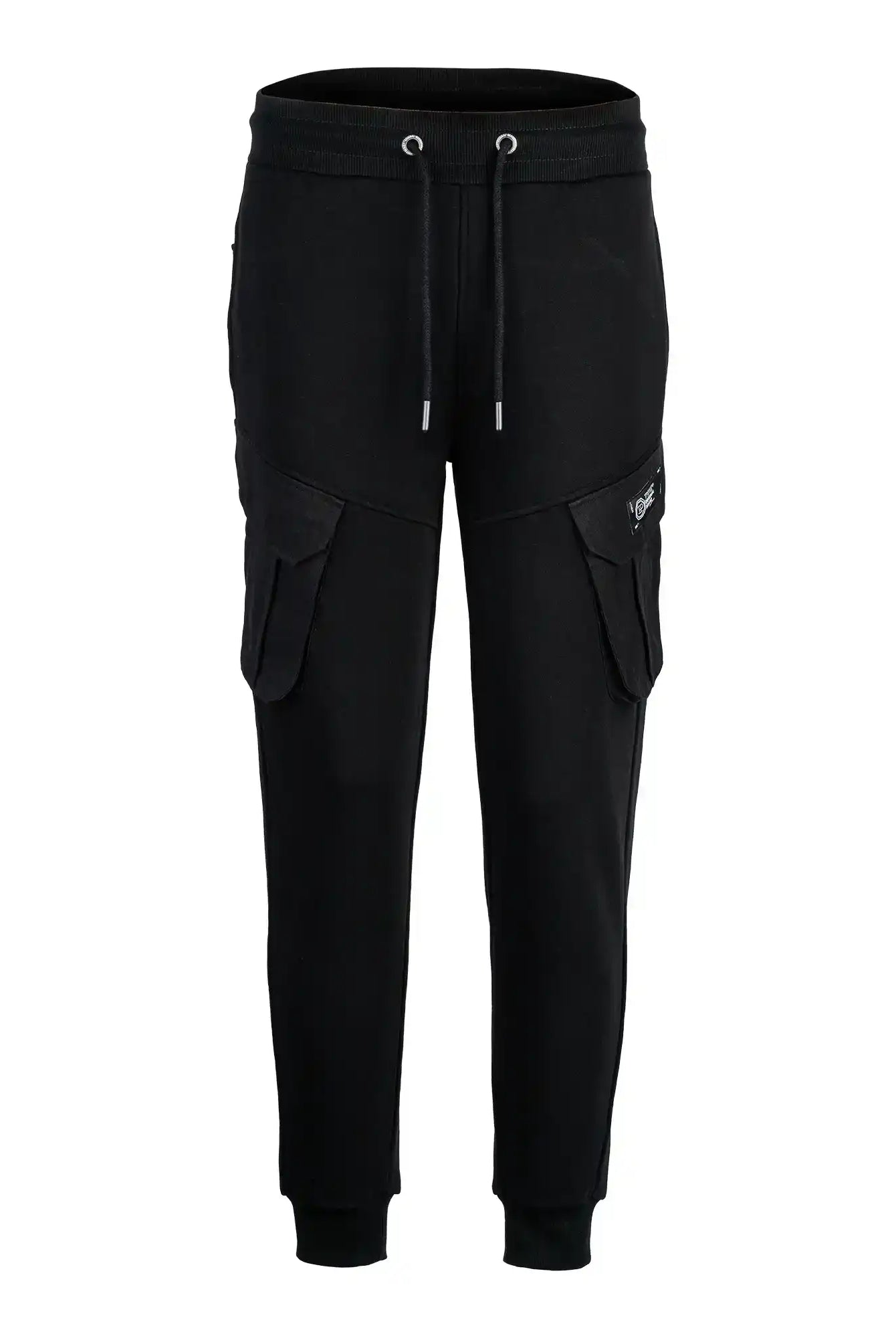 Die trueprodigy Stan Sweathose mit Cargotaschen für Herren bietet Regular Fit, elastischen Bund mit Kordelzug, Seitentaschen und Rippbündchen und ist auf weißem Hintergrund abgebildet.