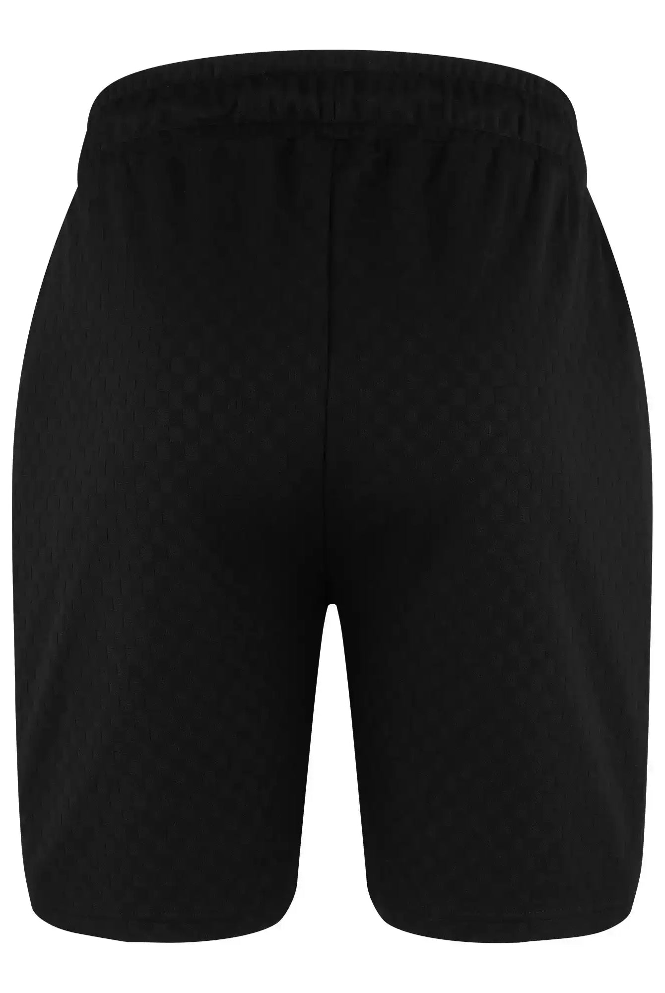 Die trueprodigy James Short mit Stickerei für Herren zeigt sich von hinten, mit einem elastischen Bund und dezentem Schachbrettmuster. Diese knielangen Shorts bieten ein einfaches, sportliches Design für einen vielseitigen Stil.