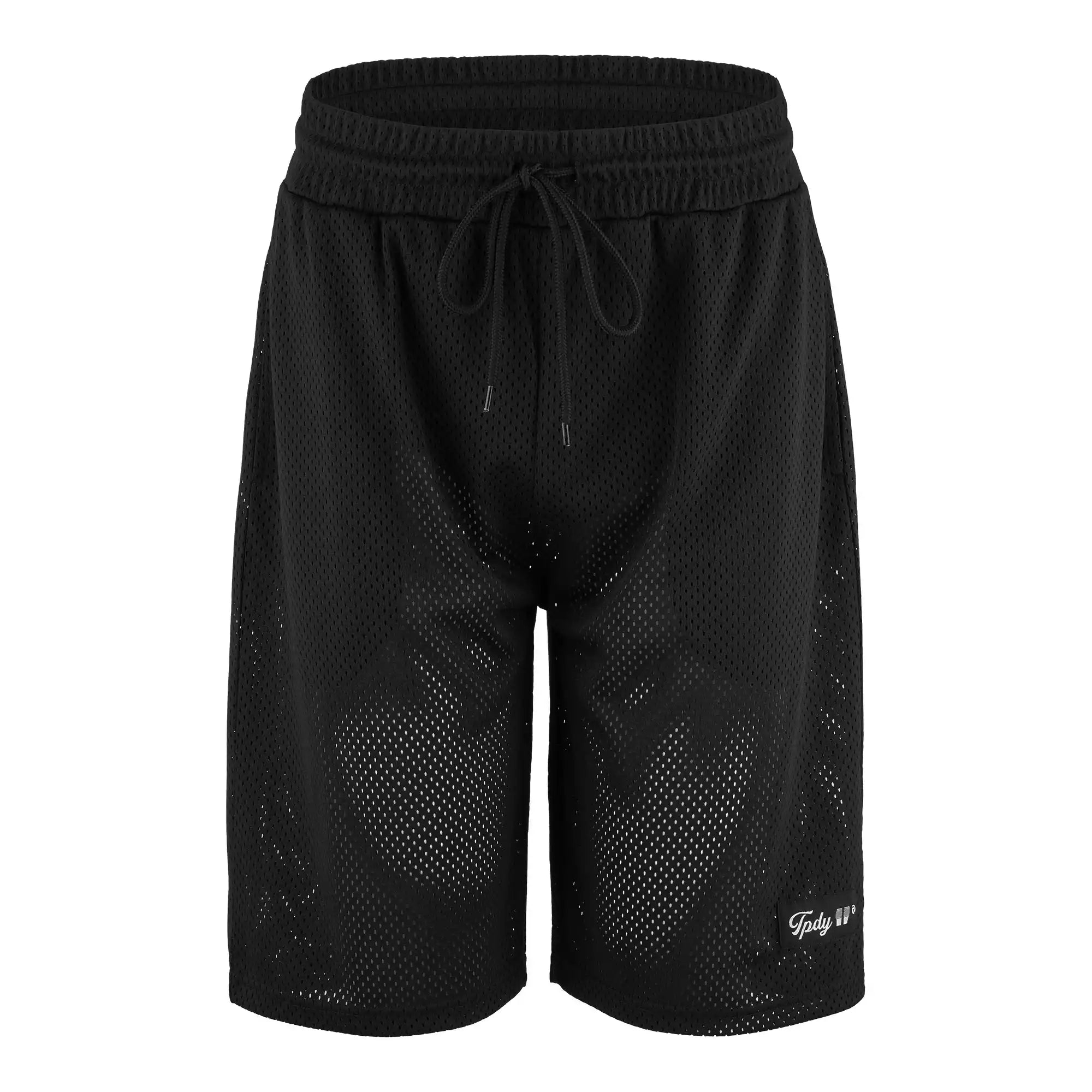 Die trueprodigy Allen Short aus Mesh bietet eine entspannte Passform mit atmungsaktivem schwarzem Mesh, elastischem Bund, Kordelzug und einem dezenten Logo am linken unteren Bein - ideal für Komfort und sportlichen Schnitt.