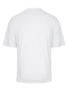 Das trueprodigy Phoenix Oversized T-Shirt mit Stehkragen ist ein schlichtes, weißes Kurzarm-Shirt mit normaler Passform, das von hinten auf weißem Hintergrund abgebildet ist und kein sichtbares Branding oder Design aufweist.