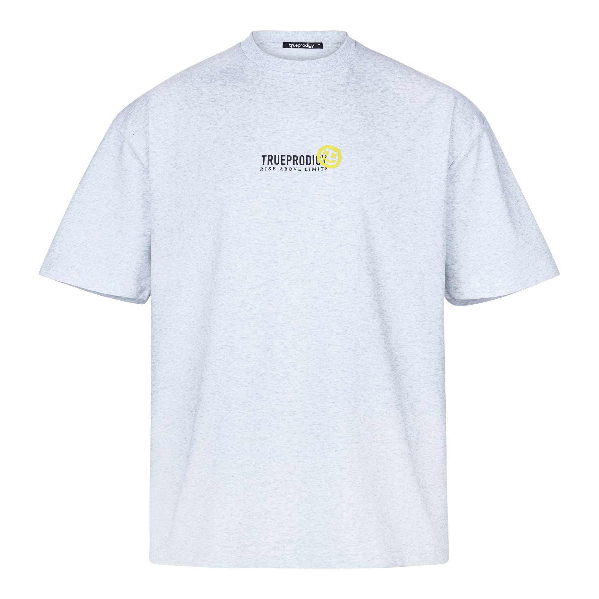 Das Unisex-T-Shirt „Juniper“ von trueprodigy ist schlicht grau, trägt den Markennamen in Gelb mit „ABOVE AND BEYOND LIMITS“ auf der Brust und ist aus Jerseystoff gefertigt. Es hat kurze Ärmel und einen Rundhalsausschnitt für hohen Tragekomfort.