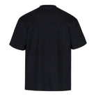 Ein trueprodigy Oversize-Herren-T-Shirt mit Logo-Smile-Grafik auf der Brust aus schwerem Jerseystoff wird von hinten vor weißem Hintergrund gezeigt. Das schlichte, schwarze Unisex-Modell präsentiert sich ohne sichtbare Muster oder Deko auf der Rückseite.