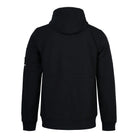 Die schwarze trueprodigy Leichte Herrenjacke mit Brust- und Ärmelbadge zeigt sich von hinten, mit langen Ärmeln, winddichtem Design, linker Armtasche, geradem Saum und einem glatten, atmungsaktiven Stoff ohne sichtbare Logos oder Muster.