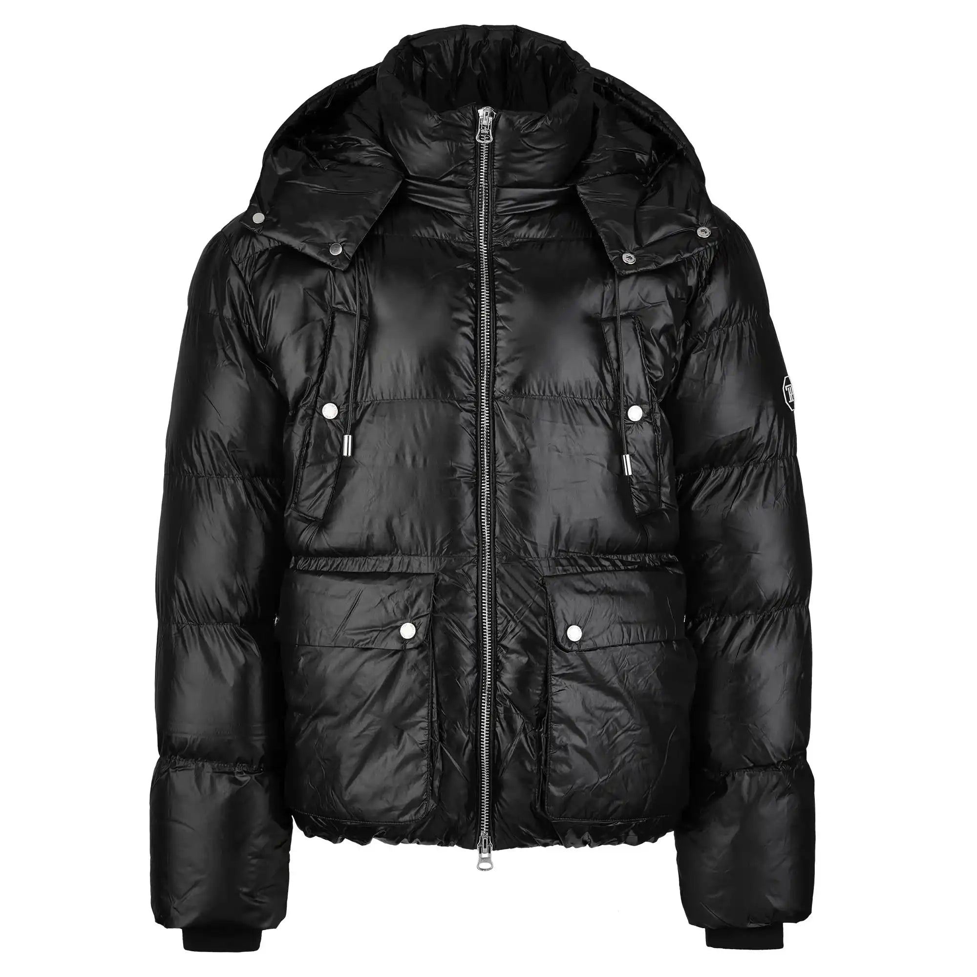 Die trueprodigy Herren Winterjacke mit hochglänzender Oberfläche im Regular Fit bietet Frontreißverschluss, zwei große Klappentaschen mit Druckknöpfen, abnehmbare Kapuze sowie elastischen Saum und Bündchen.