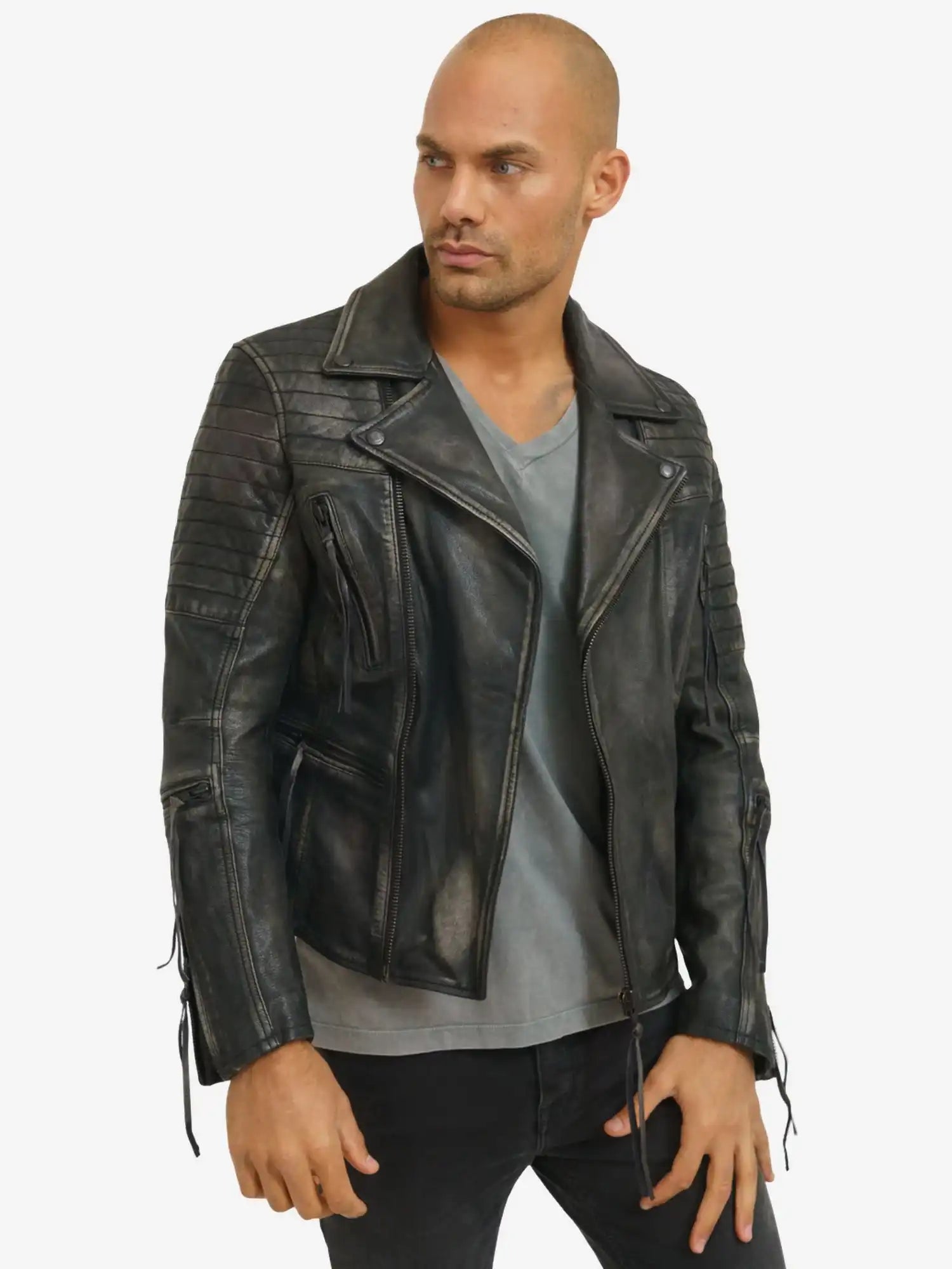 Vintage Biker Lederjacke Bryan für Herren Motorrad Retro