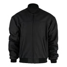 Die trueprodigy Bomber Lederjacke Herren "Nazar" im Oversize-Schnitt aus schwarzem Schafsleder zeigt sich mit Frontreißverschluss, zwei Seitentaschen sowie gerippten Bündchen, Kragen und Saum vor weißem Hintergrund.