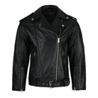 Die Dua Lange übergroße Bikerlederjacke von trueprodigy ist aus glänzendem Schafsleder in Schwarz gefertigt und verfügt über silberne Reißverschlüsse, Druckknöpfe, einen Taillengürtel, ein breites Revers und Reißverschlusstaschen für einen mutigen Bikerstil.