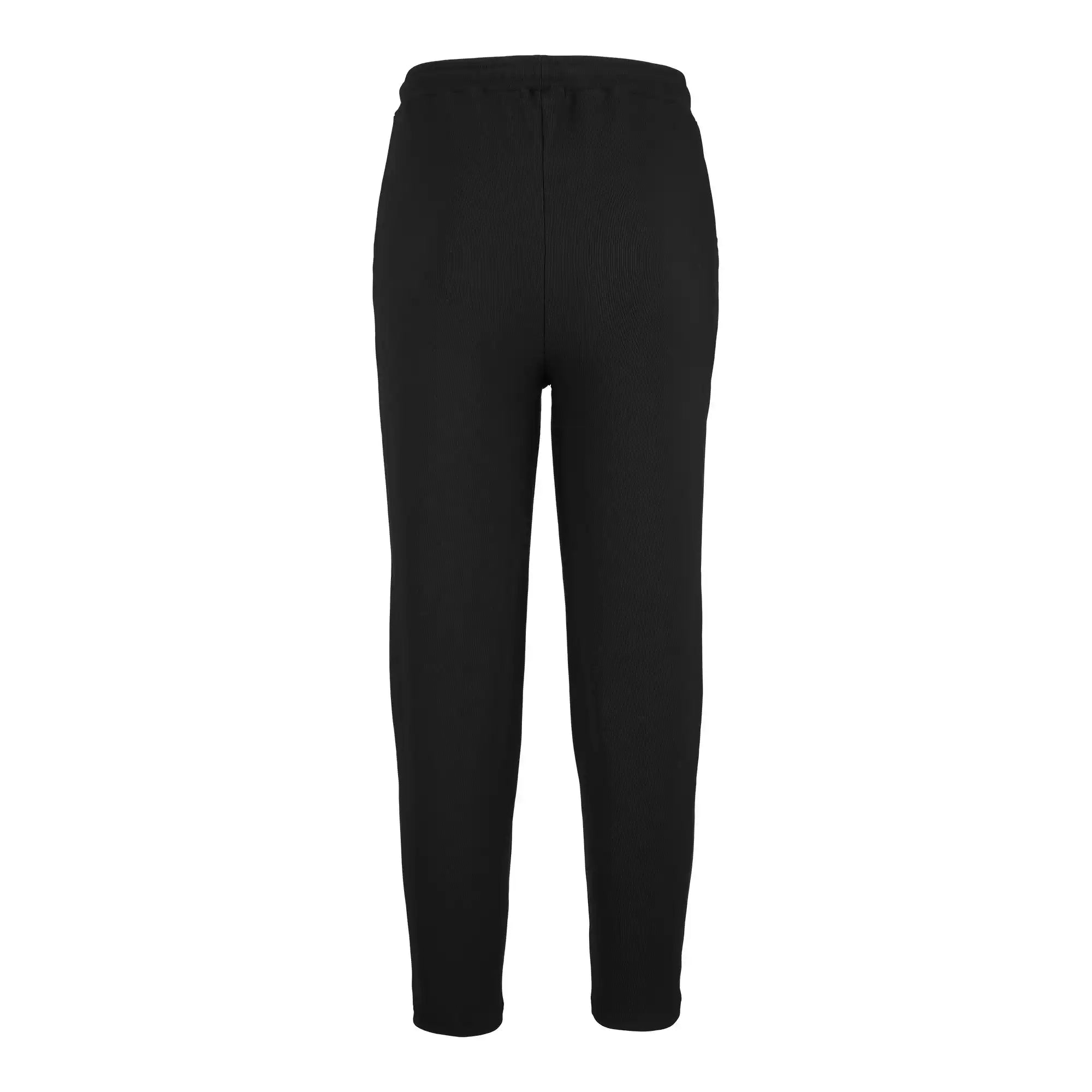 Der schwarze trueprodigy Ewan Jogger mit Stickerei zeigt sich von hinten mit einem elastischen Bund und spitz zulaufenden Beinen, dargestellt auf einem schlichten weißen Hintergrund.